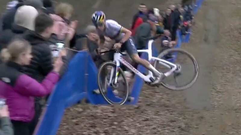 British cycling star Tom Pidcock crashed his bike and went over the safety netting (Image: Eurosport)