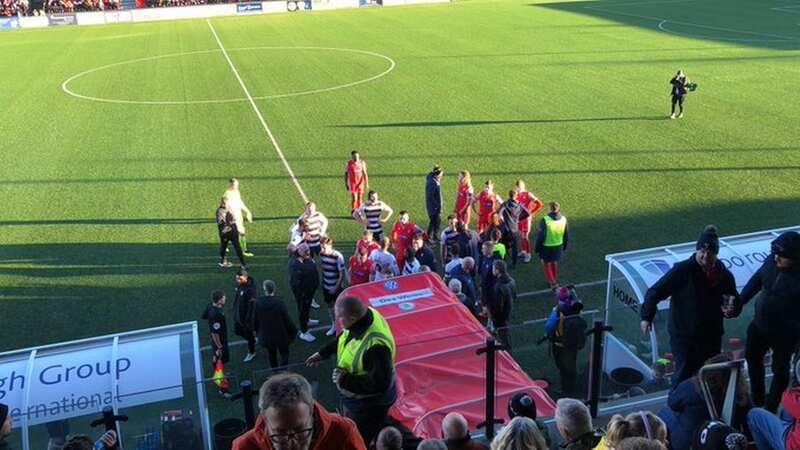 The non-league match was delayed for over half an hour as alleged sexist abuse was suffered by the female assistant referee.  (Image: Scarborough Athletic FC Twitter)