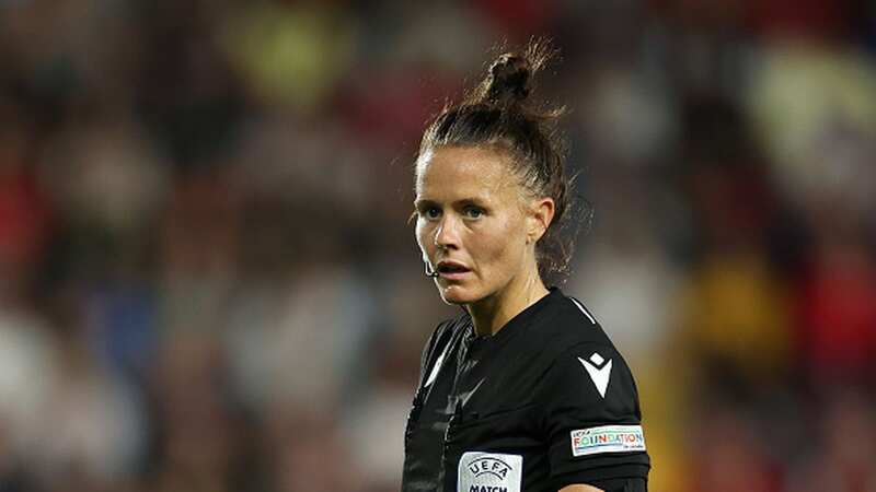Referee Rebecca Welch looks on during the UEFA Women