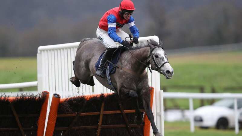Grumpy Charley ridden by Bryan Carver jumps the last prior to winning the Providers Of Man Power Silvershine Novices
