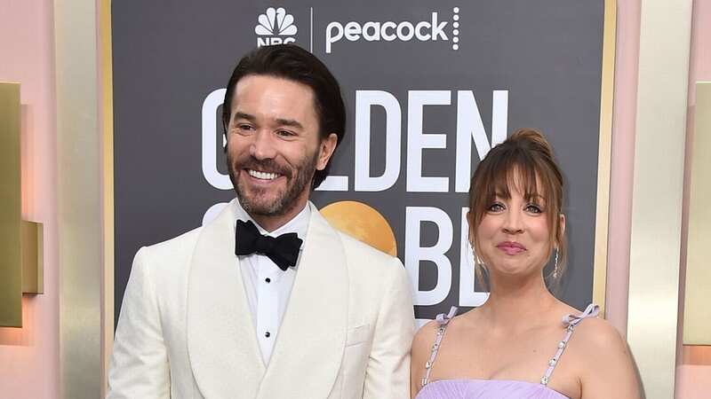 Pregnant Kaley Cuoco packs on PDA with Tom Pelphrey on Golden Globes red carpet
