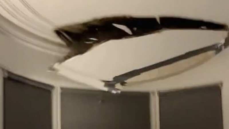 Woman catches terrifying moment her ceiling falls down inches away from her