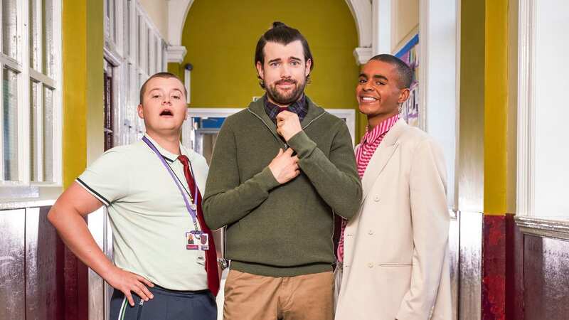 Jack Whitehall has become good pals with Charlie Wernham, left, who plays Mitchell (Image: BBC / Tiger Aspect Productions)