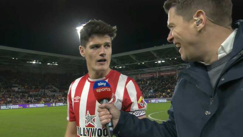 Christian Norgaard was interviewed by Sky Sports at half-time (Image: Sky Sports)