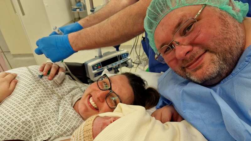 Zoe Steeper and Lewis Steeper with their new son Jake (Image: Lewis Steeper / SWNS)