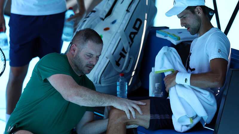 Novak Djokovic played in a practice session against Nick Kyrgios on Friday but continues to have hamstring issues (Image: Getty Images)