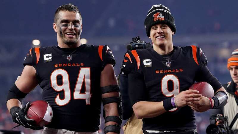 Joe Burrow was delighted with Sam Hubbard after the game (Image: Dylan Buell/Getty Image)