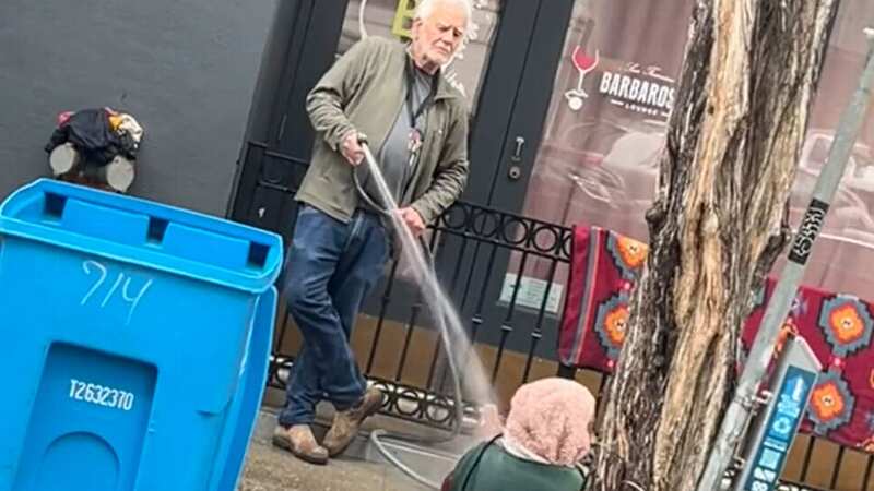 Collier Gwin was arrested at 3pm Wednesday and is currently being held on a misdemeanor battery charge after a video of him spraying a homeless woman with a hose went viral (Image: twitter.com/briochesf)