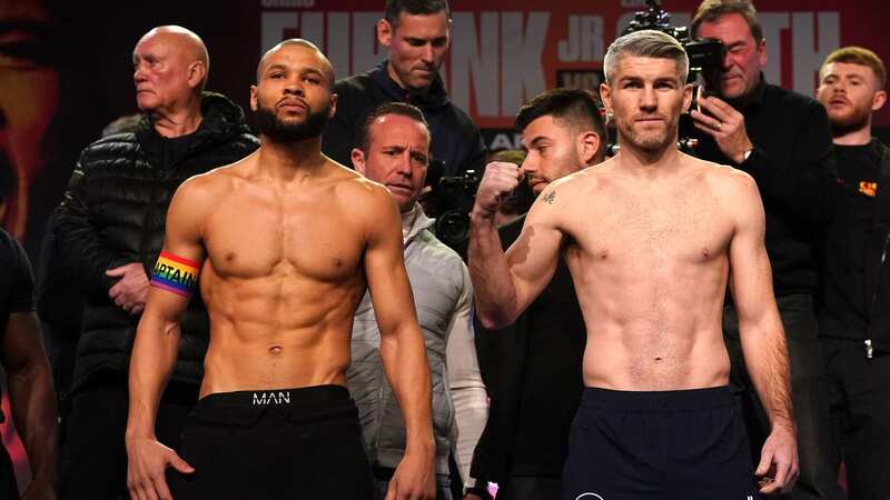 Chris Eubank Jr and Liam Smith face off after weighing in (Image: PA)