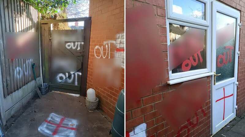 The racist graffiti was sprayed on the outside of the house