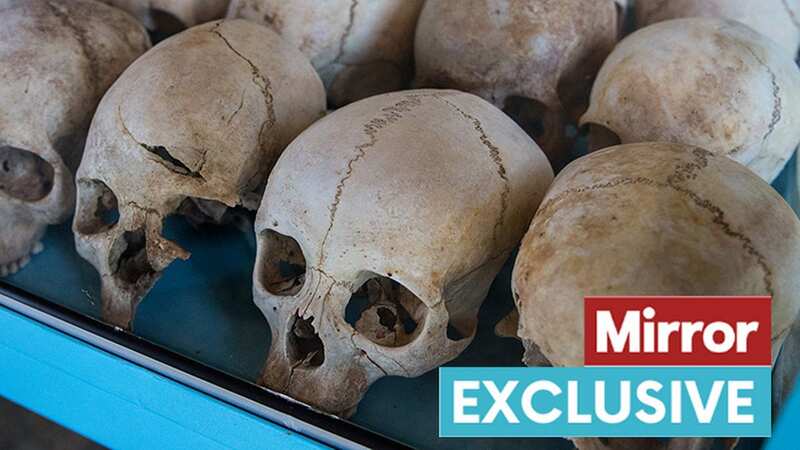Skulls of some of the 50,000 Tutsi slaughtered in the town of Murambi (Image: Andy Commins / Daily Mirror)