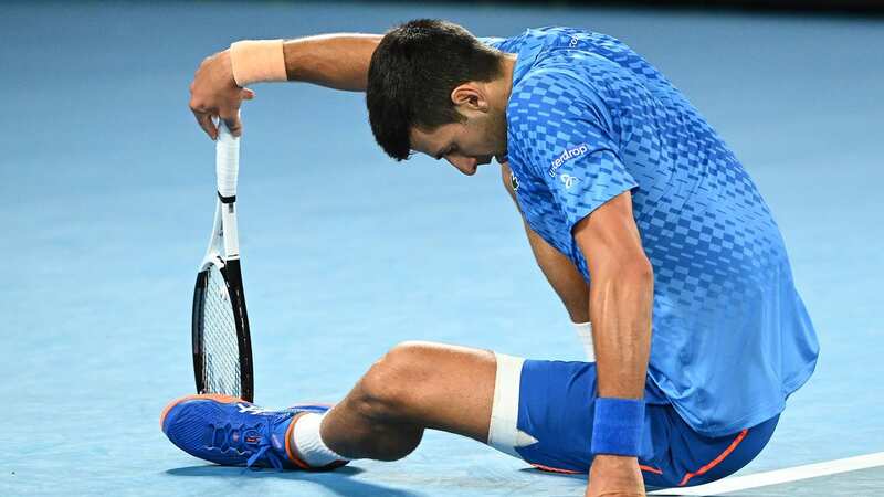 Novak Djokovic falls during his third round match against Grigor Dimitrov (Image: Getty Images)