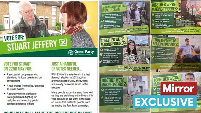 Spot the difference! On the left is a Green Party leaflet, on the right are flyers from Conservative MPs