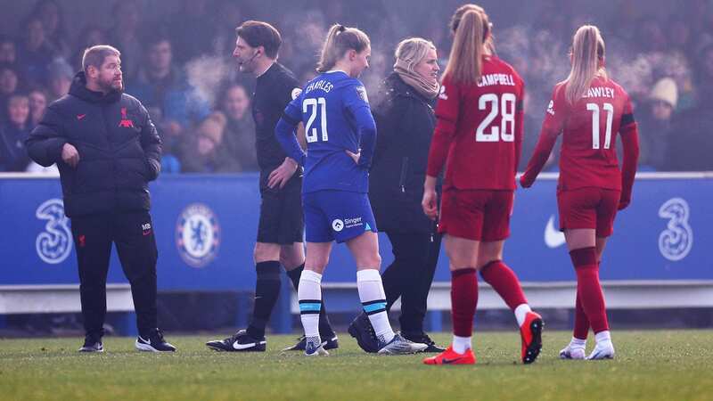Both Liverpool and Chelsea players experienced slips in the opening five minutes of their WSL clash before the game was abandoned (Image: Getty Images)
