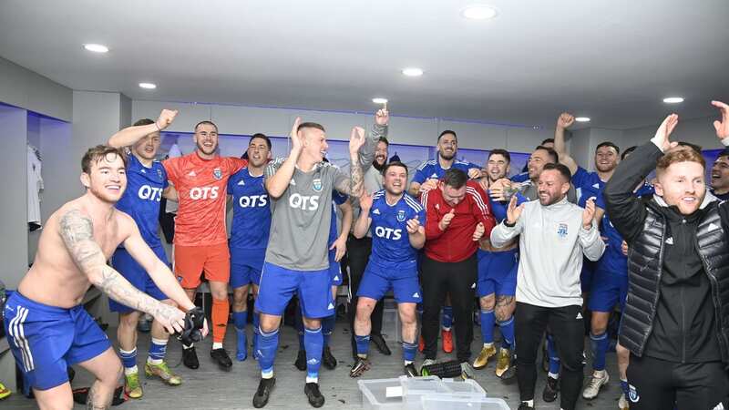 Darvel players celebrate in the changing room (Image: SNS Group)