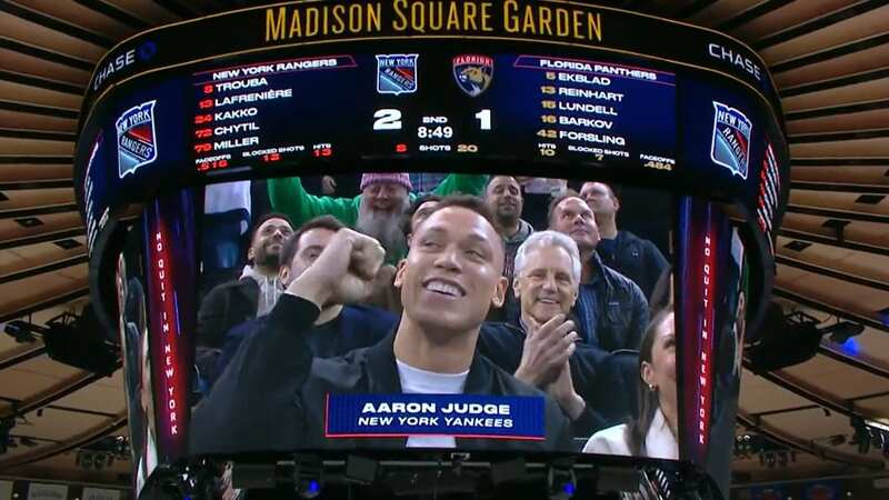 Aaron Judge attended the Rangers v Panthers at MSG (Image: @RangersMSGN/Twitter)