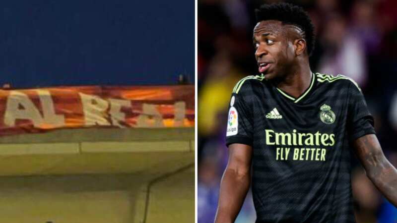 An effigy of Vinicius Jr was hung from a Madrid bridge (Image: @MadridXtra/Twitter)