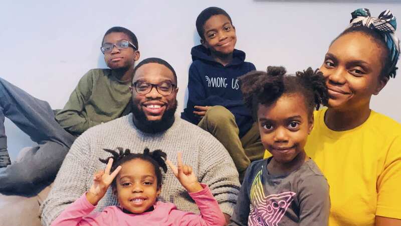 Emmanuel Asuquo and partner Mariam and their four children, Malachi, 10, Ethan, nine, Elle, seven, and Mia-Rae, three (Image: Emmanuel Asuquo / SWNS)