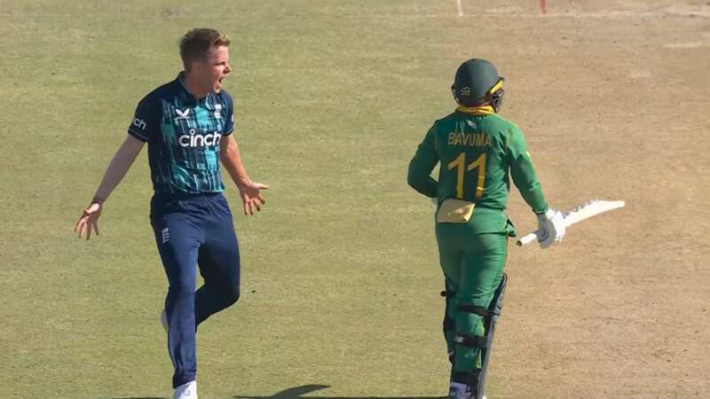 Sam Curran was fined by the ICC over the way he celebrated the wicket of Temba Bavuma (Image: Twitter/@SkyCricket)