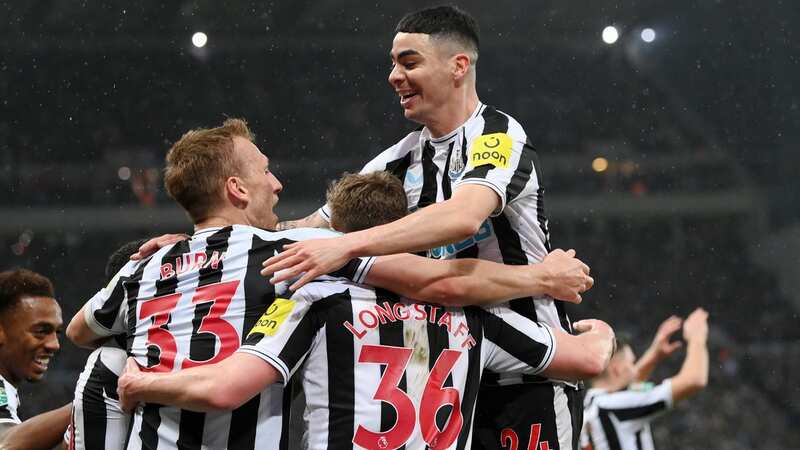 Newcastle United players celebrate during the semi-final second leg against Southampton (Image: Getty Images)
