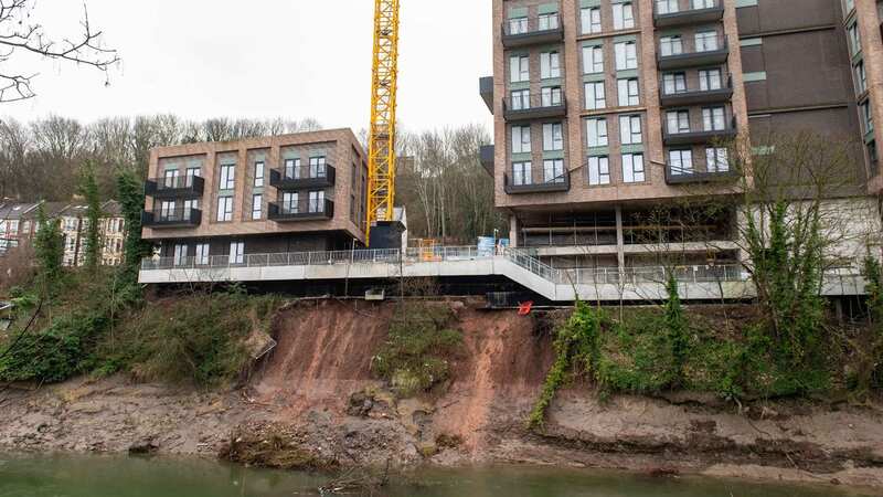 River erosion under Clarion House tower block, Totterdown, Bristol (Image: SWNS)