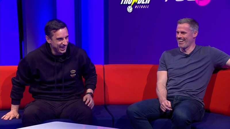 Jamie Carragher and Gary Neville have exchanged jokes plenty of times (Image: @SkyNetball/Twitter)