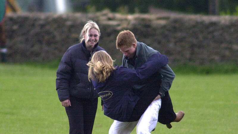 Sasha Walpole laughs as teenage Prince Harry larks about with friends at a polo club in (Image: UK Press via Getty Images)