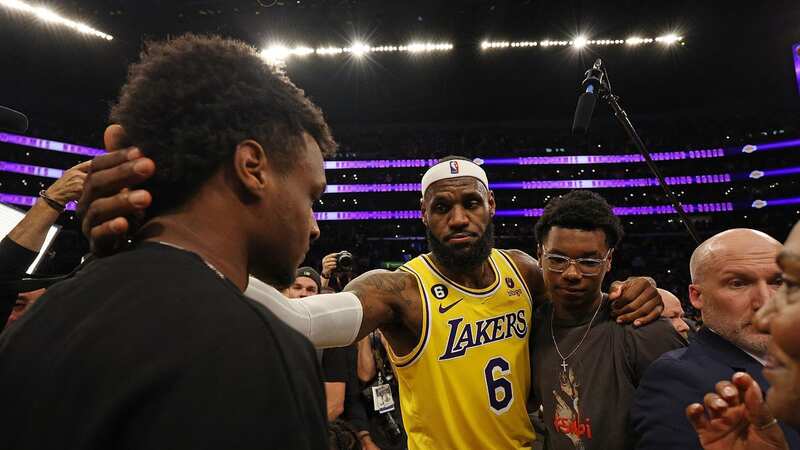 LeBron James celebrates with his two sons (Image: Getty Images)