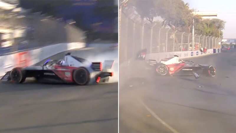 Pascal Wehrlein lost control of his Porsche Formula E car during practice in Hyderabad (Image: Channel 4)