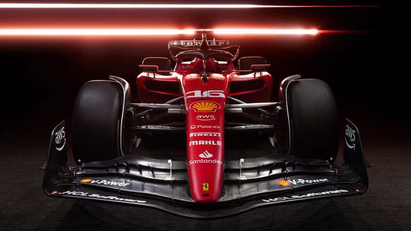 The vanes connecting the top two flaps on the front wing of the new Ferrari SF23 car are likely to be scrutinised by the FIA (Image: Scuderia Ferrari)