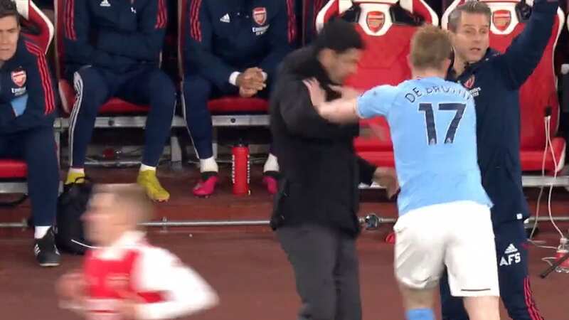 Furious Kevin De Bruyne shoves Arsenal boss Mikel Arteta during touchline fracas