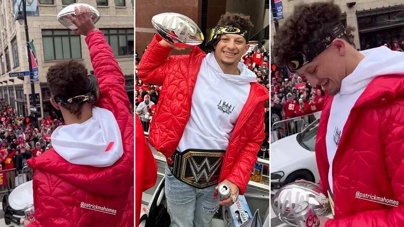 Patrick Mahomes wears WWE belt and chugs beers in Chiefs Super Bowl parade