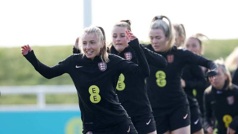 Leah Williamson and her England Lionesses teammates training at St George