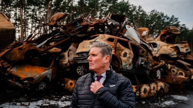 Keir Starmer visits the cemetery of damaged civilian cars in the town of Irpin (Image: AFP via Getty Images)