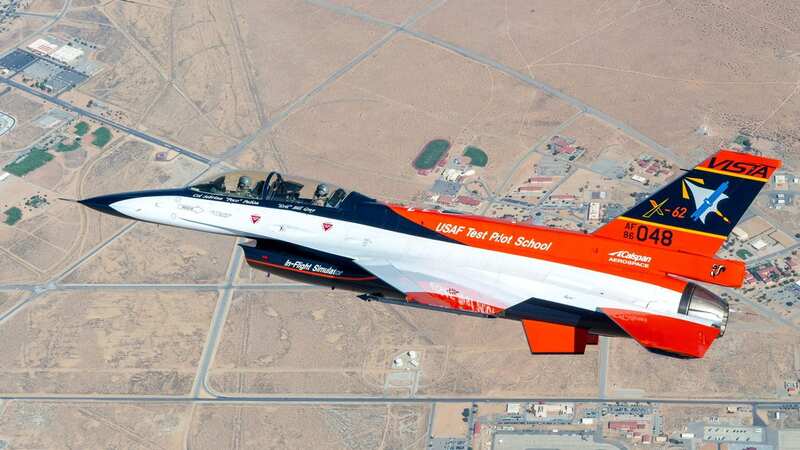 The X-62A VISTA Aircraft flying above Edwards Air Force Base in California (Image: Kyle Brasier/USAF/SWNS)