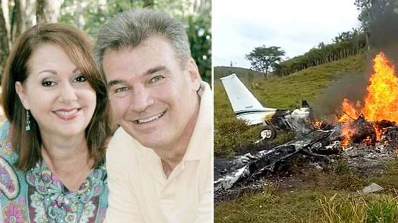 Picture shows the plane on fire after the crash in San Francisco, Guatemala (Image: Newsflash)