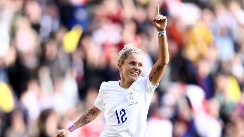 Rachel Daly celebrates scoring for England against Italy at CBS Arena. (Image: Photo by Naomi Baker - The FA/The FA via Getty Images)