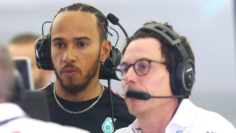 Toto Wolff and Lewis Hamilton look at the data while George Russell drives during pre-season testing on Thursday (Image: Formula 1 via Getty Images)