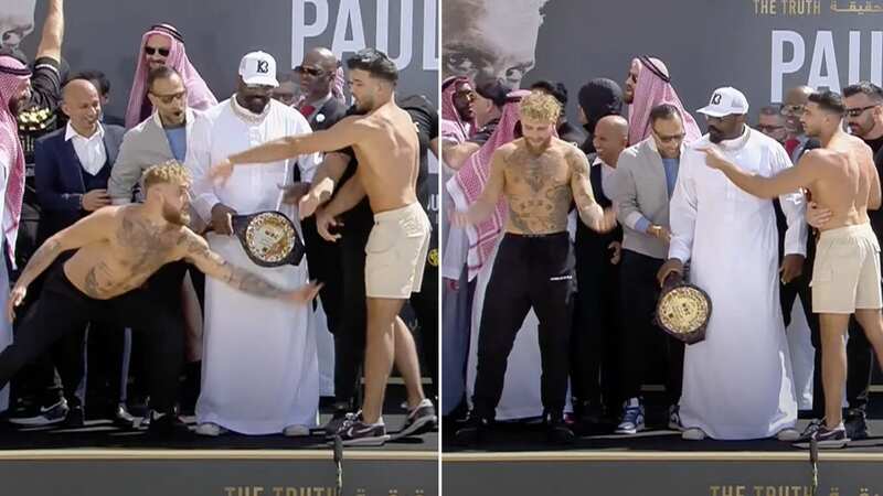 Jake Paul tries to pull down Tommy Fury