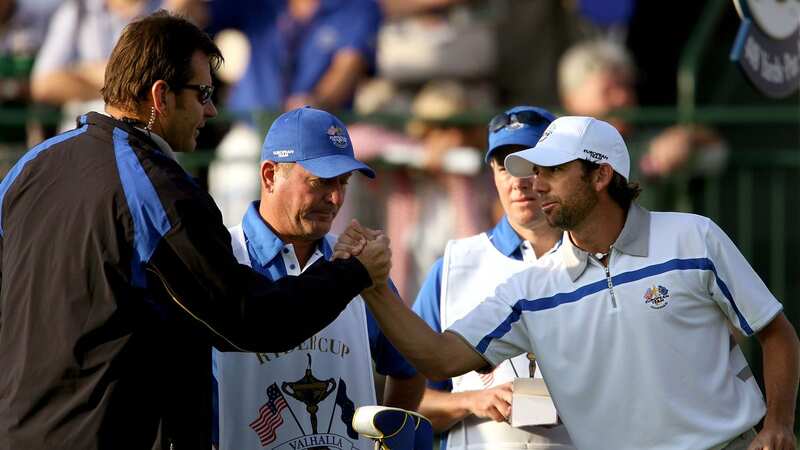 Nick Faldo shakes hands with Sergio Garcia at the 2008 Ryder Cup (Image: Getty)