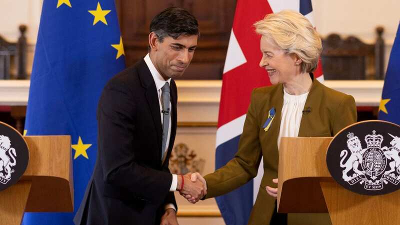 Prime Minister Rishi Sunak and European Commission president Ursula von der Leyen following the announcement that they have struck a deal over the Northern Ireland Protocol (Image: PA)