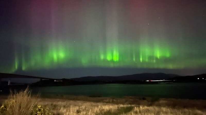 An image of the Northern Lights over Kyleakin on the Isle of Skye (Image: PA)