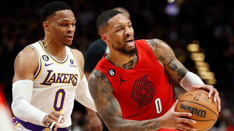 Damian Lillard of the Portland Trail Blazers drives against Russell Westbrook during his time with the Los Angeles Lakers earlier this season. (Image: Steph Chambers/Getty Images)