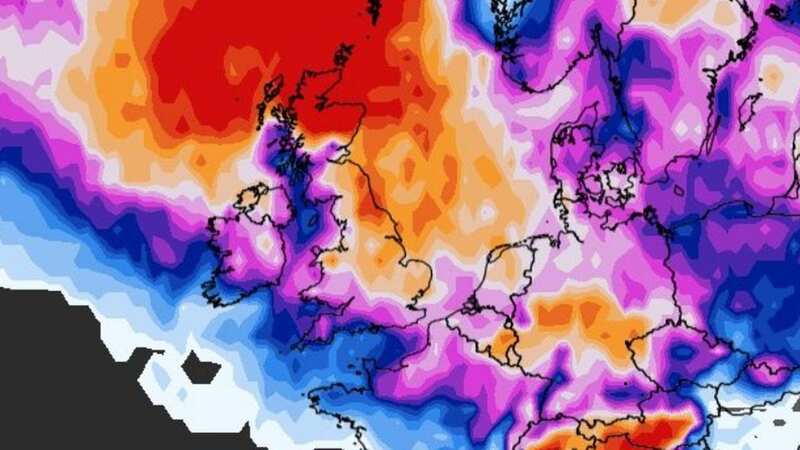 Weather maps suggested there is a high possibility of snow falling across most of the UK next week (Image: WXCHARTS)