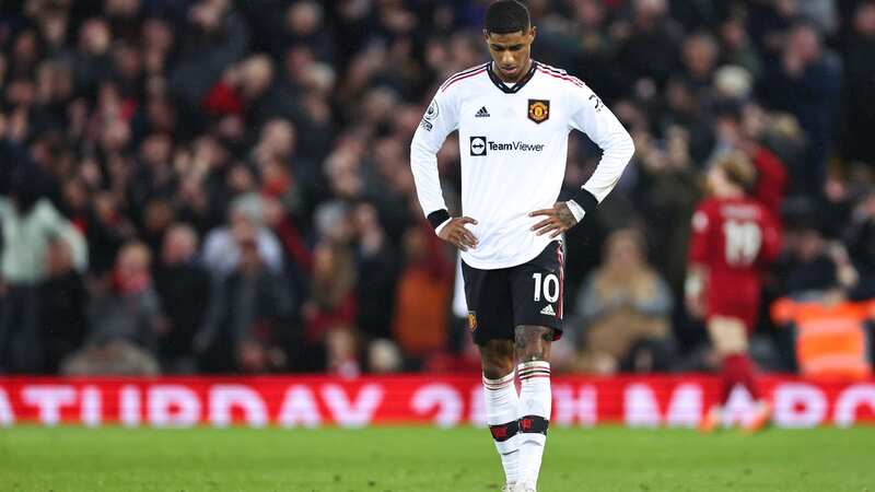A dejected Marcus Rashford at Anfield (Image: Getty Images)