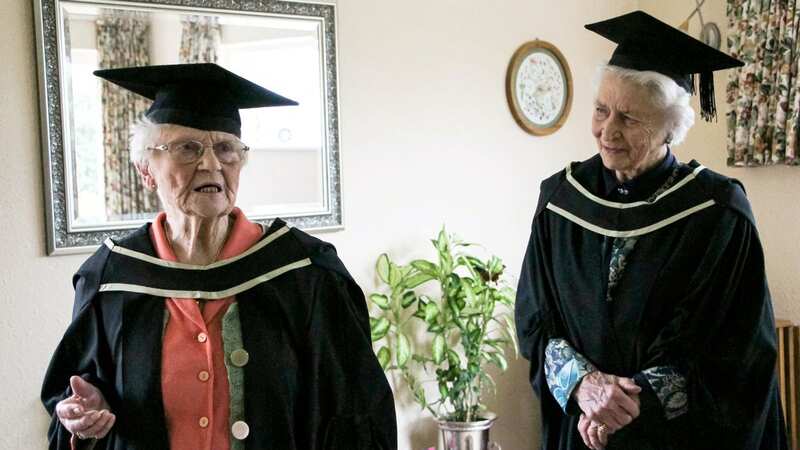 Madge and Sheila Gordon, 94, after their belated graduations (Image: University of London / SWNS)