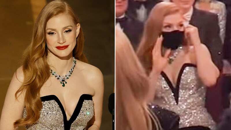 Actress Jessica Chastain has been praised for being the only celebrity to wear a mask indoors at Oscars (Image: abc)