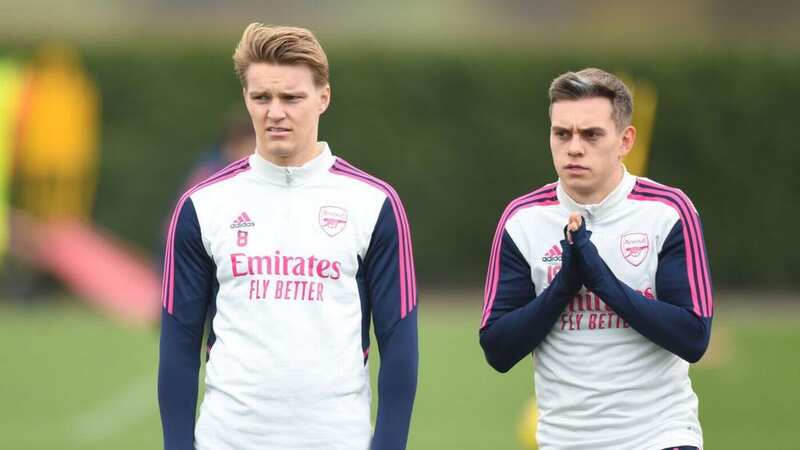 Arsenal captain Martin Odegaard with Leandro Trossard