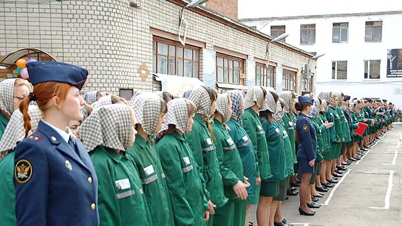 Females line up for training in Russia (Image: social media / East2west News)