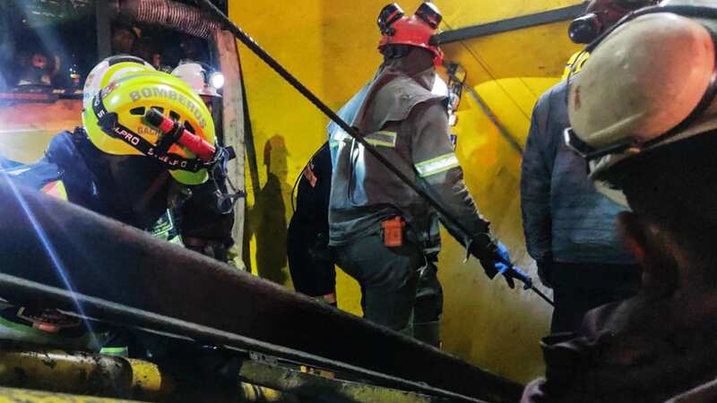 Rescuers raced down the mine after it collapsed in Colombia (Image: Cundinamarca Fire Department/AFP)